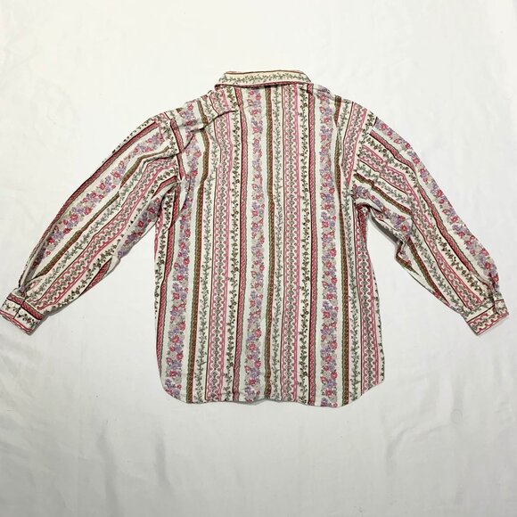 VTG 90s Cotton Ginny Striped Floral Women's Blouse Made In Canada - Picture 4 of 9